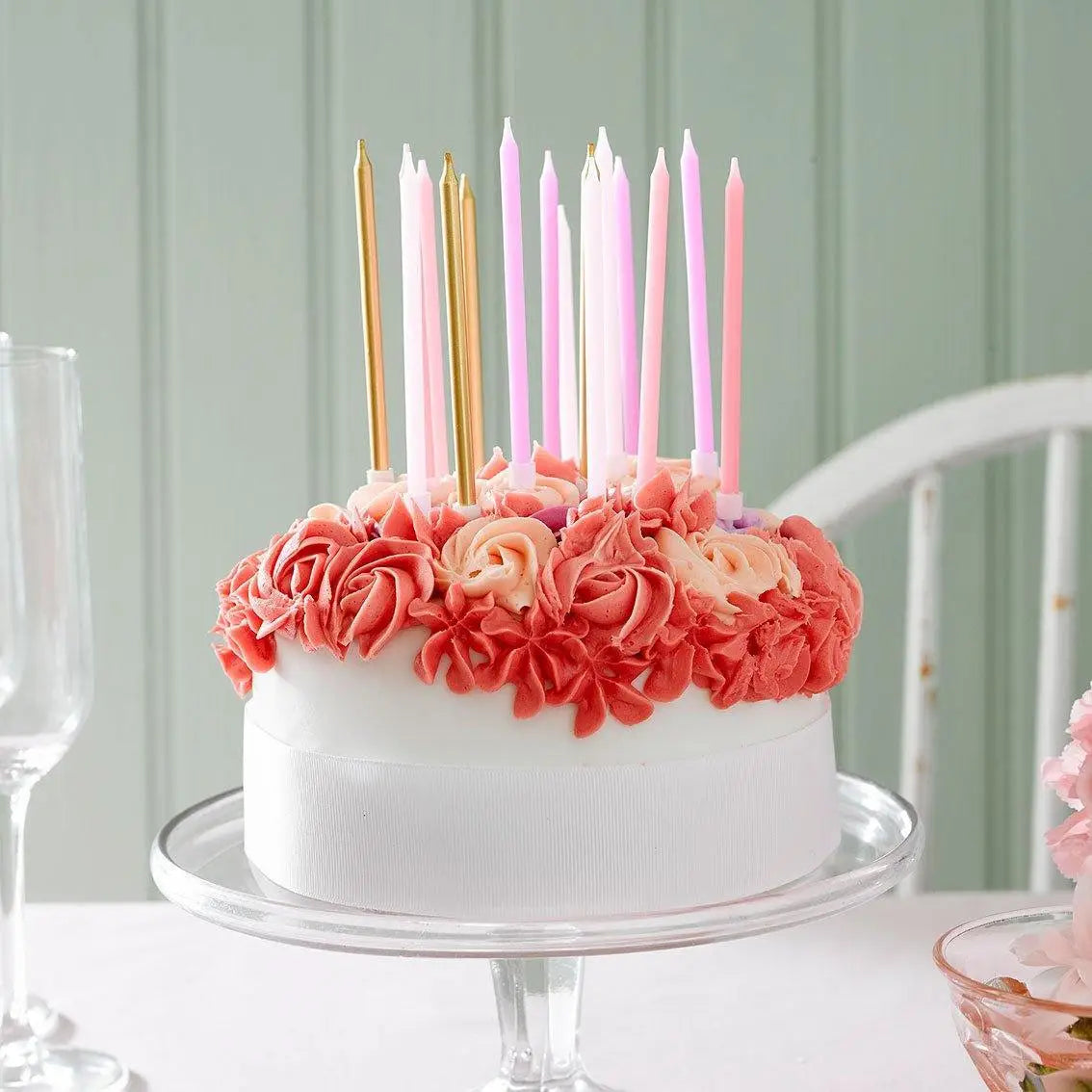 Rose Pink & Gold Birthday Candles