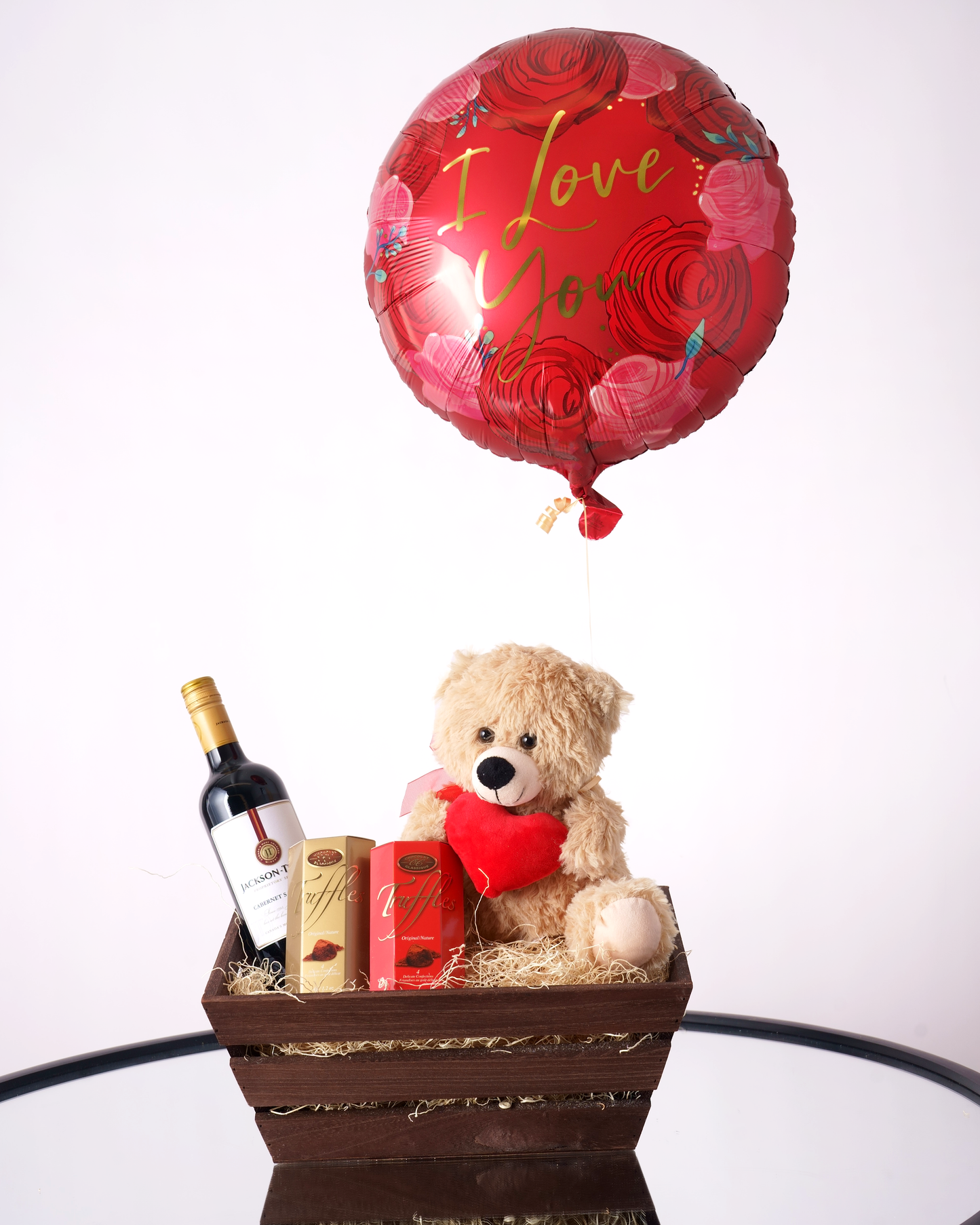 Teddy Bear, Wine, & Chocolates Gift